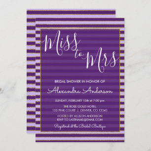 Purple and Gold Foil Miss to Mrs Bridal Shower Invitation