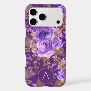 Purple and Gold Foil Monogram Floral Pattern