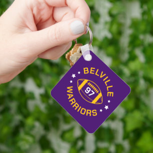 Purple and Gold Football Jersey Number Photo Key Ring