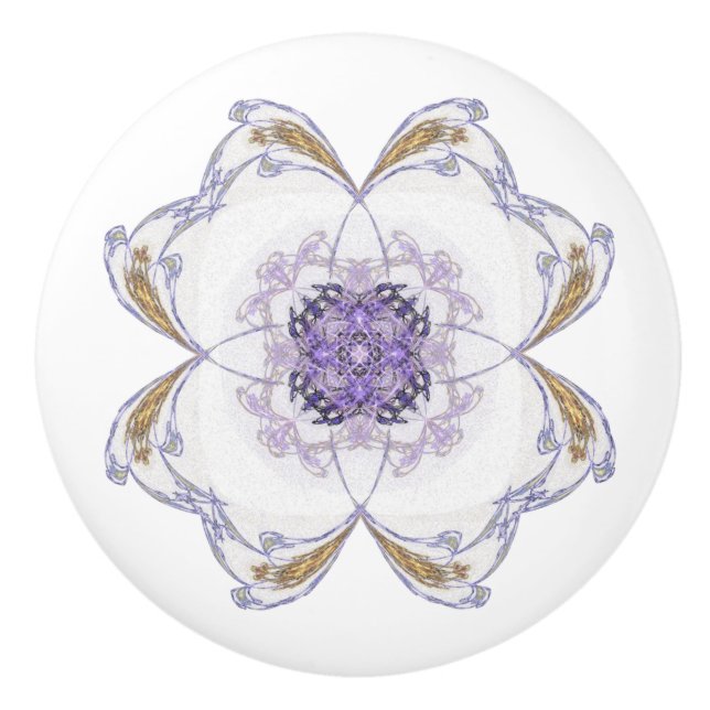 Purple and Gold Fractal Art Floral-Look  Ceramic Knob (Front)
