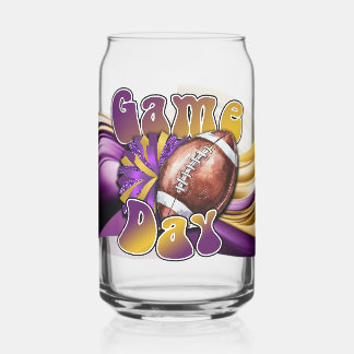 Purple and Gold Game day Can Glass