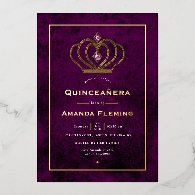 Purple and Gold Gemstone Crown Quinceañera (Front)