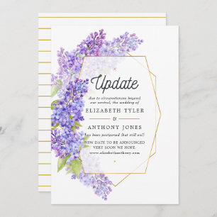 Purple and Gold Geometric Herbarium Wedding Update Invitation