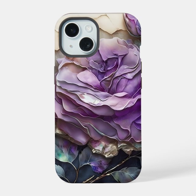 Purple and Gold Giant Roses  iPhone 15 Case (Back)