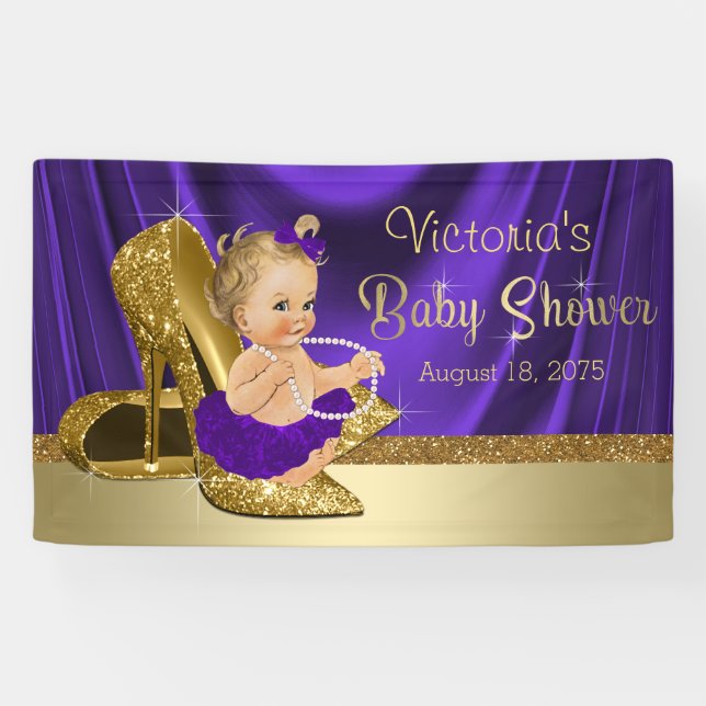 Purple and Gold Girl Baby Shower Banner (Horizontal)
