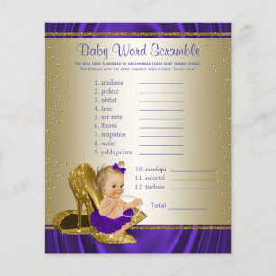 Purple and Gold Girl Baby Shower Games Flyer
