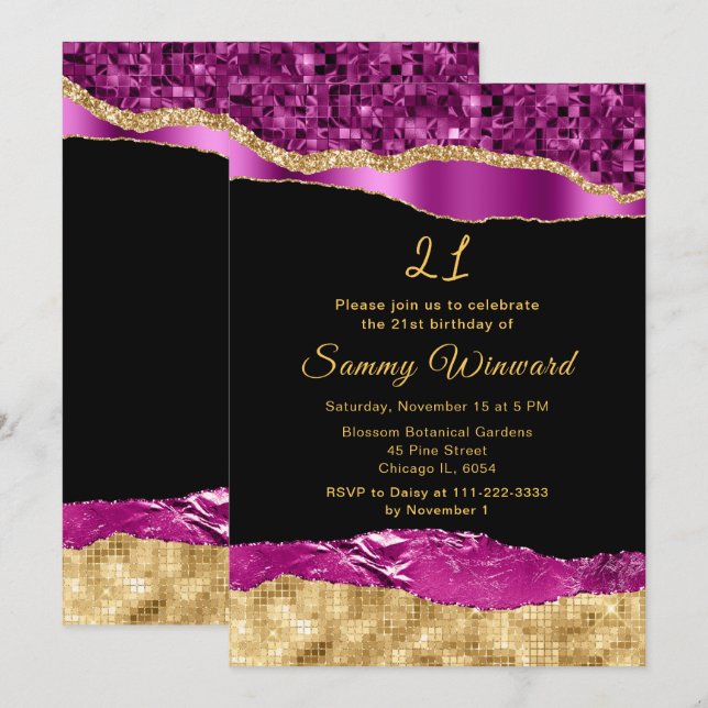Purple and Gold Glam Tears Birthday Party Invitation (Front/Back)