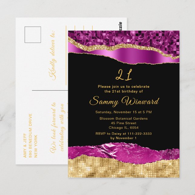 Purple and Gold Glam Tears Birthday Party Postcard (Front/Back)