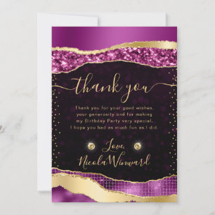 Purple and Gold Glam Tears Bokeh Birthday Thank You Card