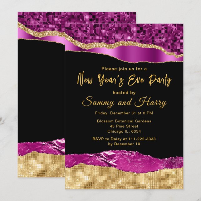 Purple and Gold Glam Tears New Year's Eve Party Invitation (Front/Back)