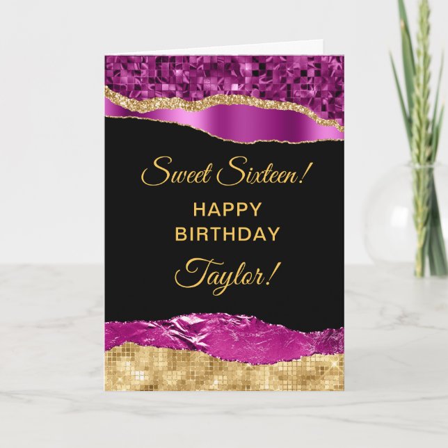 Purple and Gold Glam Tears Sweet Sixteen Card (Front)
