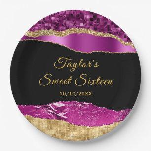 Purple and Gold Glam Tears Sweet Sixteen Paper Plate