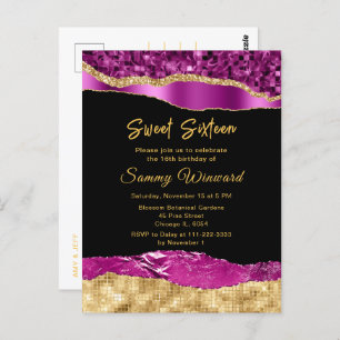 Purple and Gold Glam Tears Sweet Sixteen Postcard