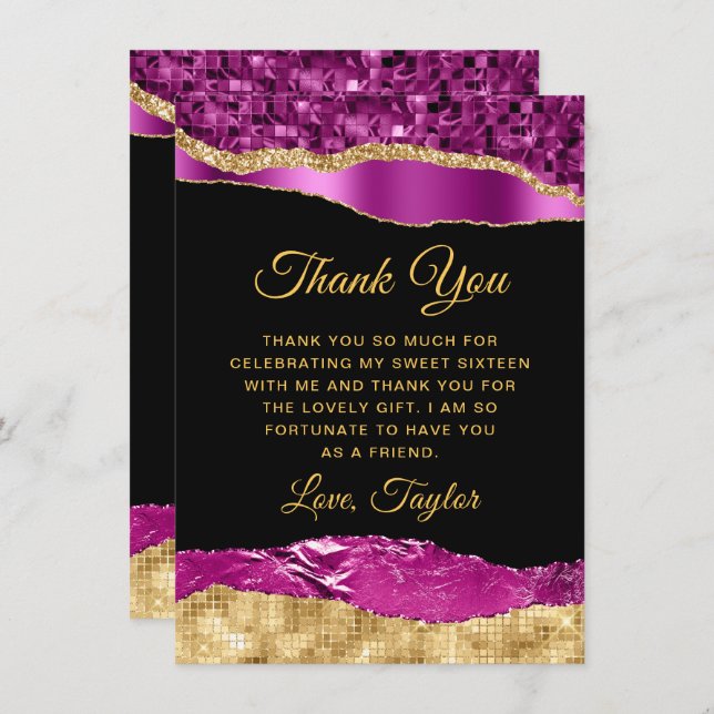Purple and Gold Glam Tears Sweet Sixteen Thank You Card (Front/Back)