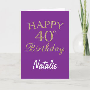 Purple and Gold Glitter 40th Birthday Card
