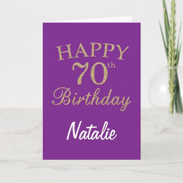 Purple and Gold Glitter 70th Birthday Card (Front)