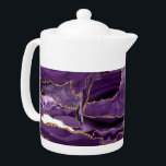 Purple and gold glitter agate<br><div class="desc">Purple and gold glitter agate teapot. Modern abstract digital art.</div>