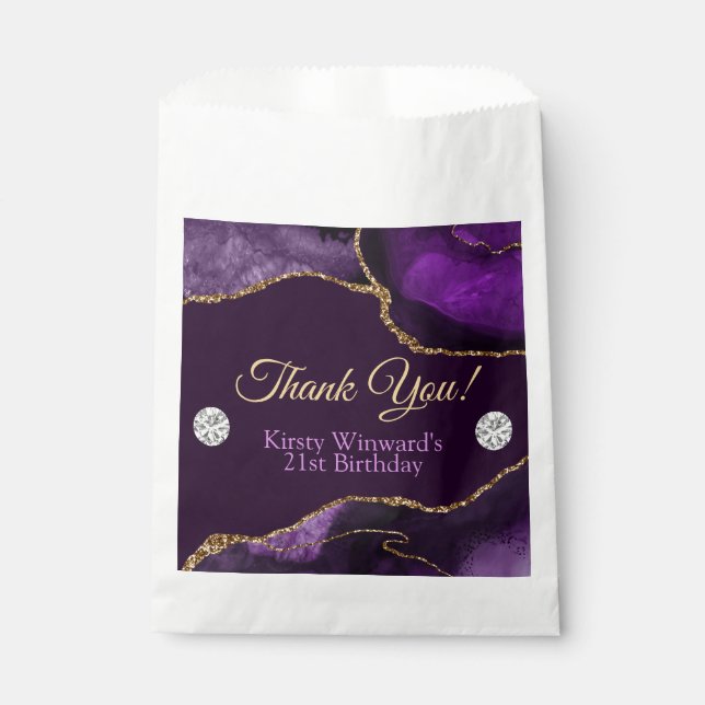 Purple and Gold Glitter Agate Birthday Party Favour Bag (Front)