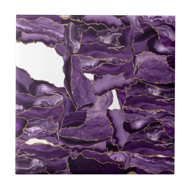 Purple and gold glitter agate ceramic tile (Front)