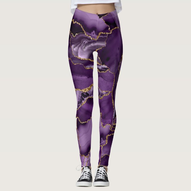 Purple and gold glitter agate leggings (Front)