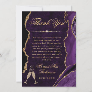 Purple and Gold Glitter Agate & Marble Wedding Thank You Card