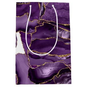 Purple and gold glitter agate medium gift bag