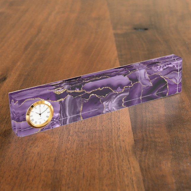 Purple and gold glitter agate nameplate (Side)