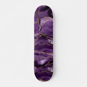Purple and gold glitter agate skateboard