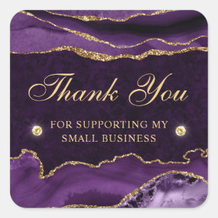 Purple and Gold Glitter Agate Small Business Square Sticker