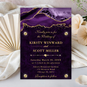Purple and Gold Glitter Agate Wedding Invitation