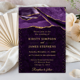 Purple and Gold Glitter Agate Wedding Invitation