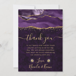 Purple and Gold Glitter Agate Wedding Thank You Card