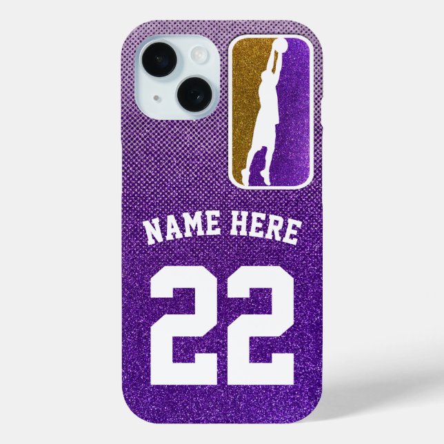 Purple and Gold Glitter Basketball Team Jersey Case-Mate iPhone Case (Back)