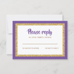 Purple and Gold Glitter Bat Mitzvah Reply RSVP Card<br><div class="desc">This trendy insert card features bold lettering on the front with a layered look in gold glitter and white,  and a solid coloured background.  Add your text using the template form.  Change the font,  layout and colours using the Customise feature.</div>