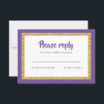 Purple and Gold Glitter Bat Mitzvah Reply RSVP Card<br><div class="desc">This trendy insert card features bold lettering on the front with a layered look in gold glitter and white,  and a solid coloured background.  Add your text using the template form.  Change the font,  layout and colours using the Customise feature.</div>