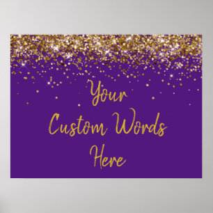 Purple and Gold Glitter Birthday Party Anniversary Poster