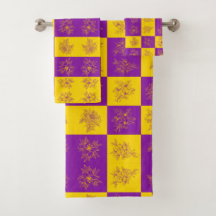 Purple and Gold Glitter Flowers Pattern Bath Towel Set
