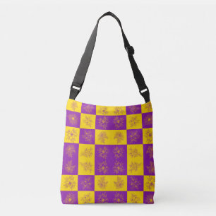 Purple and Gold Glitter Flowers Pattern Crossbody Bag