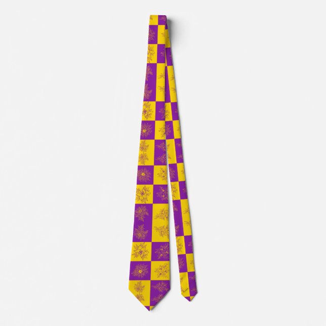 Purple and Gold Glitter Flowers Pattern Tie (Front)