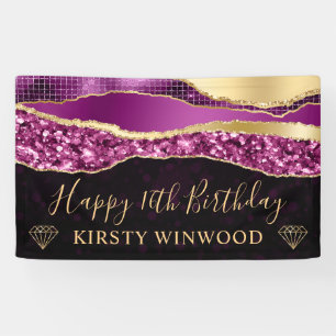 Purple and Gold Glitter Glam Edge Sweet Sixteen Banner
