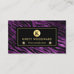 Purple and Gold Glitter Glam Tiger Stripes Pattern Business Card