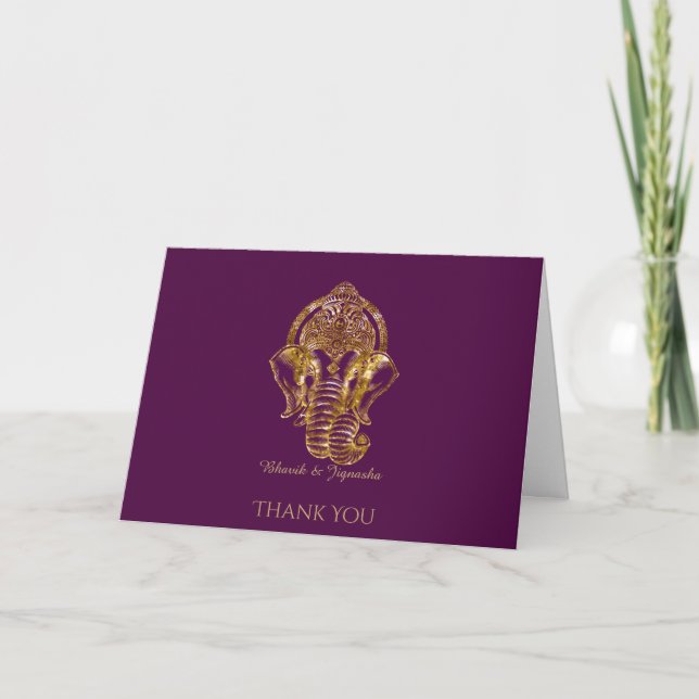 Purple and Gold Glitter Indian Thank You card (Front)