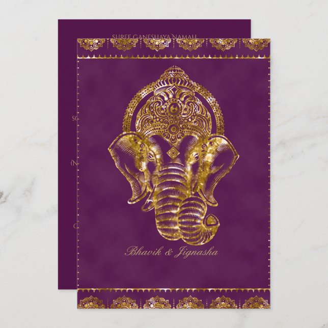 Purple and Gold Glitter Indian Wedding Invitation (Front/Back)