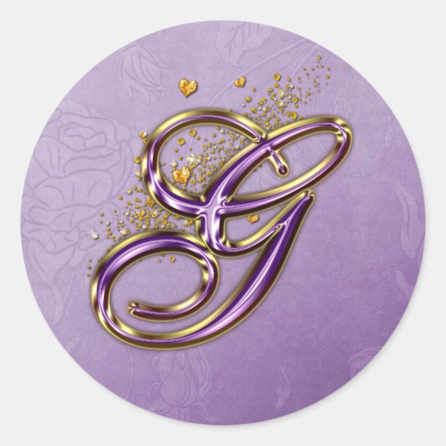 Purple and Gold Glitter Monogram G Sticker (Front)