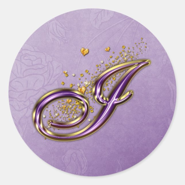 Purple and Gold Glitter Monogram I Sticker (Front)