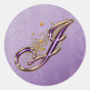 Purple and Gold Glitter Monogram J Sticker