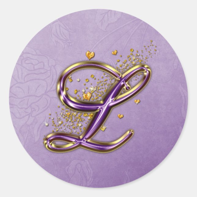 Purple and Gold Glitter Monogram L Sticker (Front)