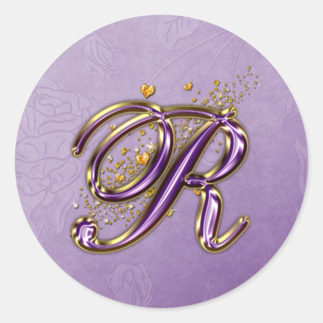 Purple and Gold Glitter Monogram R Sticker (Front)