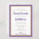 Purple and Gold Glitter Rectangle Bat Mitzvah Invitation<br><div class="desc">This trendy Bat Mitzvah invitation features sparkling faux glitter layered against a solid colour background. Use the template form to add your own information. The "Customise" feature can be used to change the font style,  colour and layout.</div>