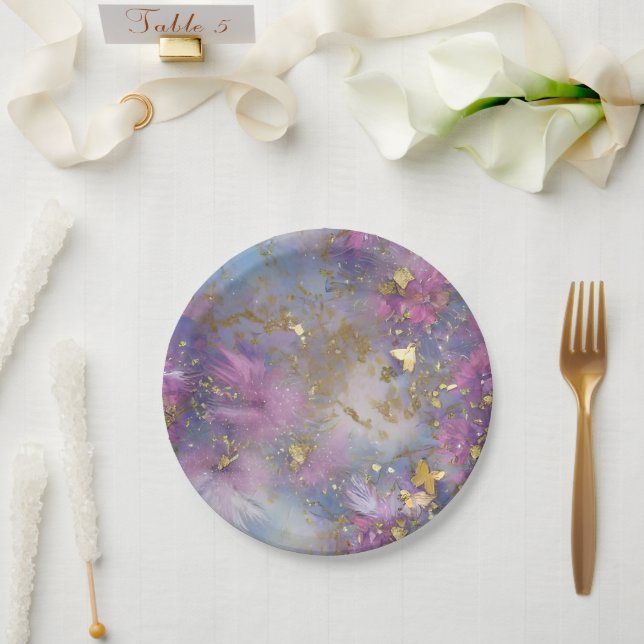 Purple and Gold Glitter Storm Fantasy Paper Plate (Wedding)